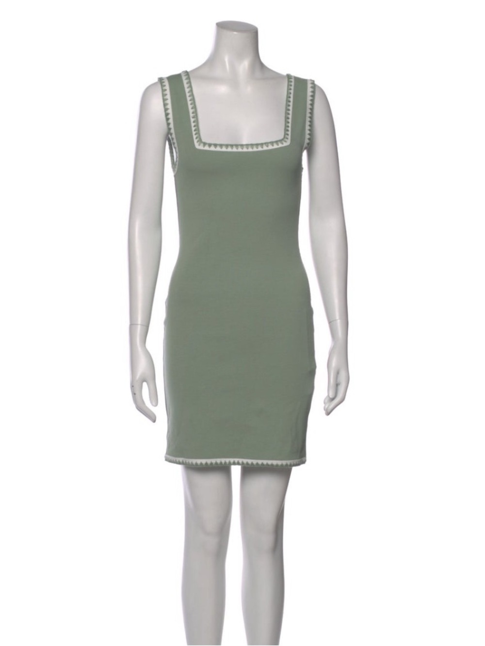 Caroline Constas Sage Green Sleeveless Square-Neck Dress